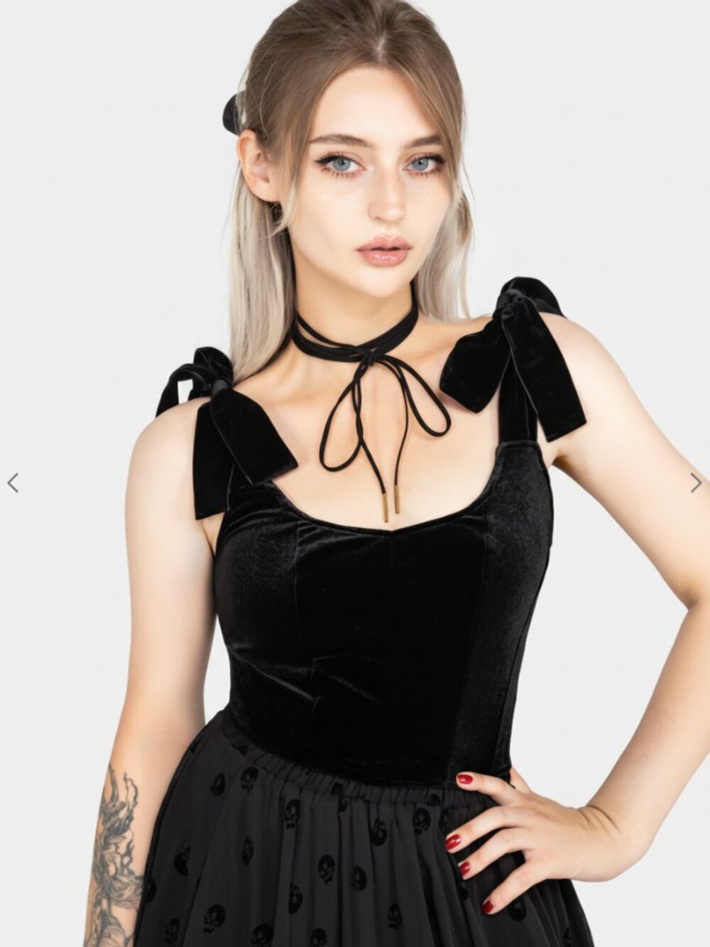 DISTURBIA Lisette velour tie strap corset top